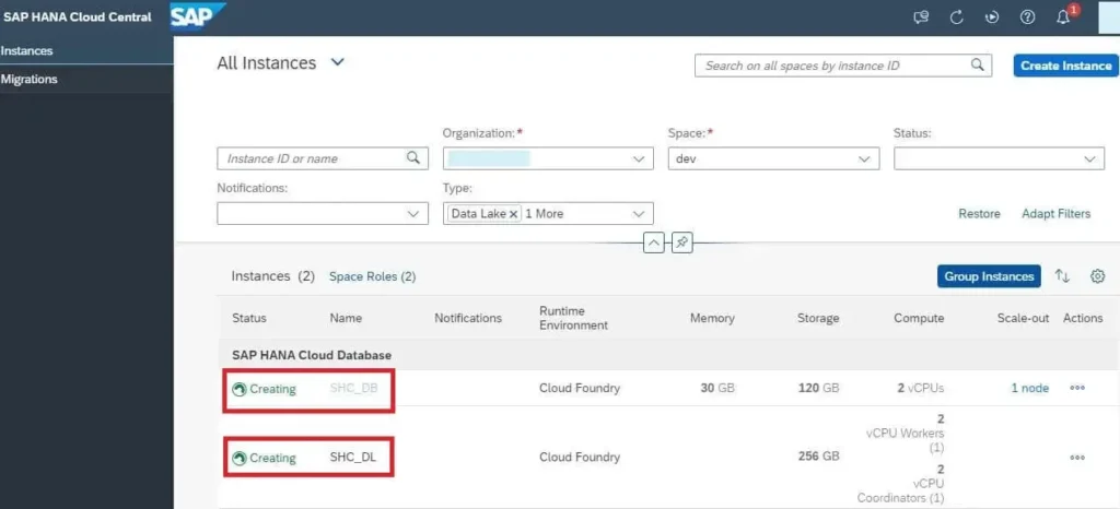 Create SAP HANA Cloud Instance Created