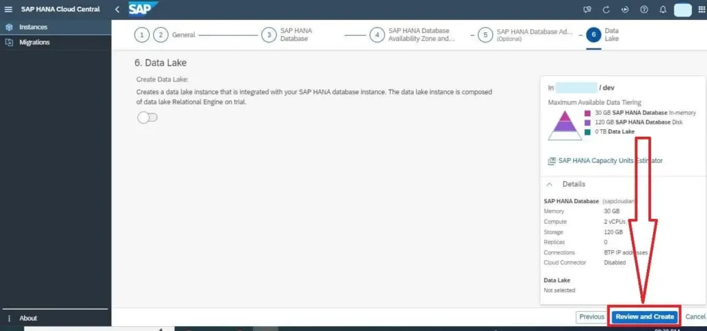 Create SAP HANA Cloud Instance - Data Lake