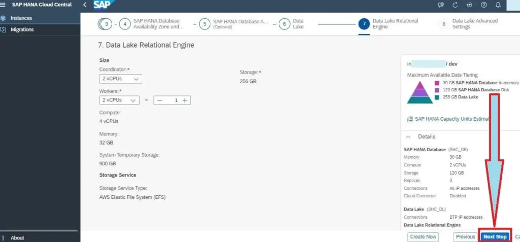 Create SAP HANA Cloud Instance - Data Lake Size