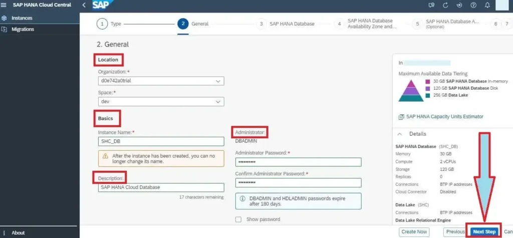 Create SAP HANA Cloud Instance - General