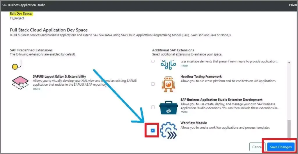 Edit SAP BAS Dev Space