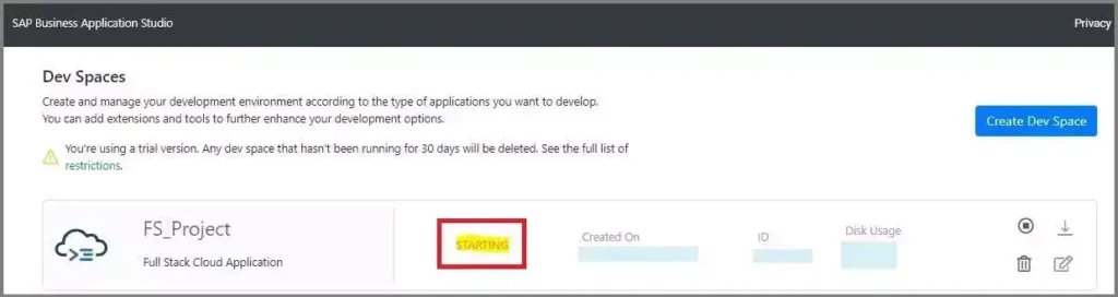 Dev Space Starting